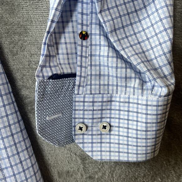 Visconti Men's Dress Shirt XL No Show Button Down Long Sleeve Blue & White Nice - Picture 5 of 9